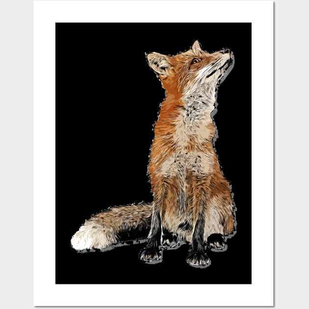 Red Fox Hand Painted Illstration Wall Art by T-Shirt Dealer